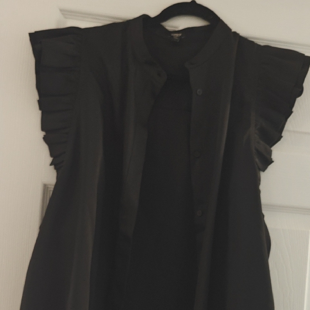 Express Black Ruffled Buttoned Blouse - Picture 3 of 4